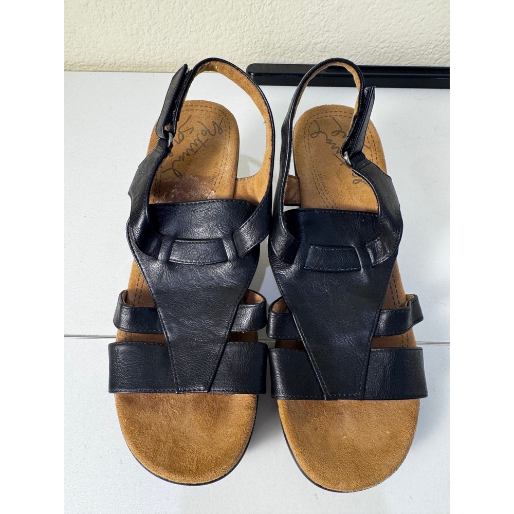 Natural Soul Robin‎ Wedge Sandals Women Size 7M Black Comfort Strappy Minimalist